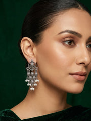 Silver Plated Oxidized Fancy Drop Earrings