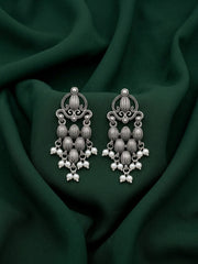Silver Plated Oxidized Fancy Drop Earrings