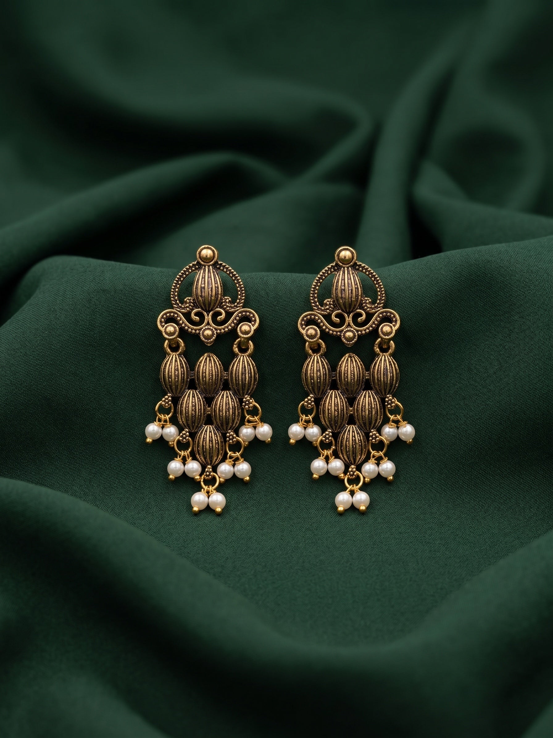 Gold Oxidized With Beaded Indo-Western Earrings