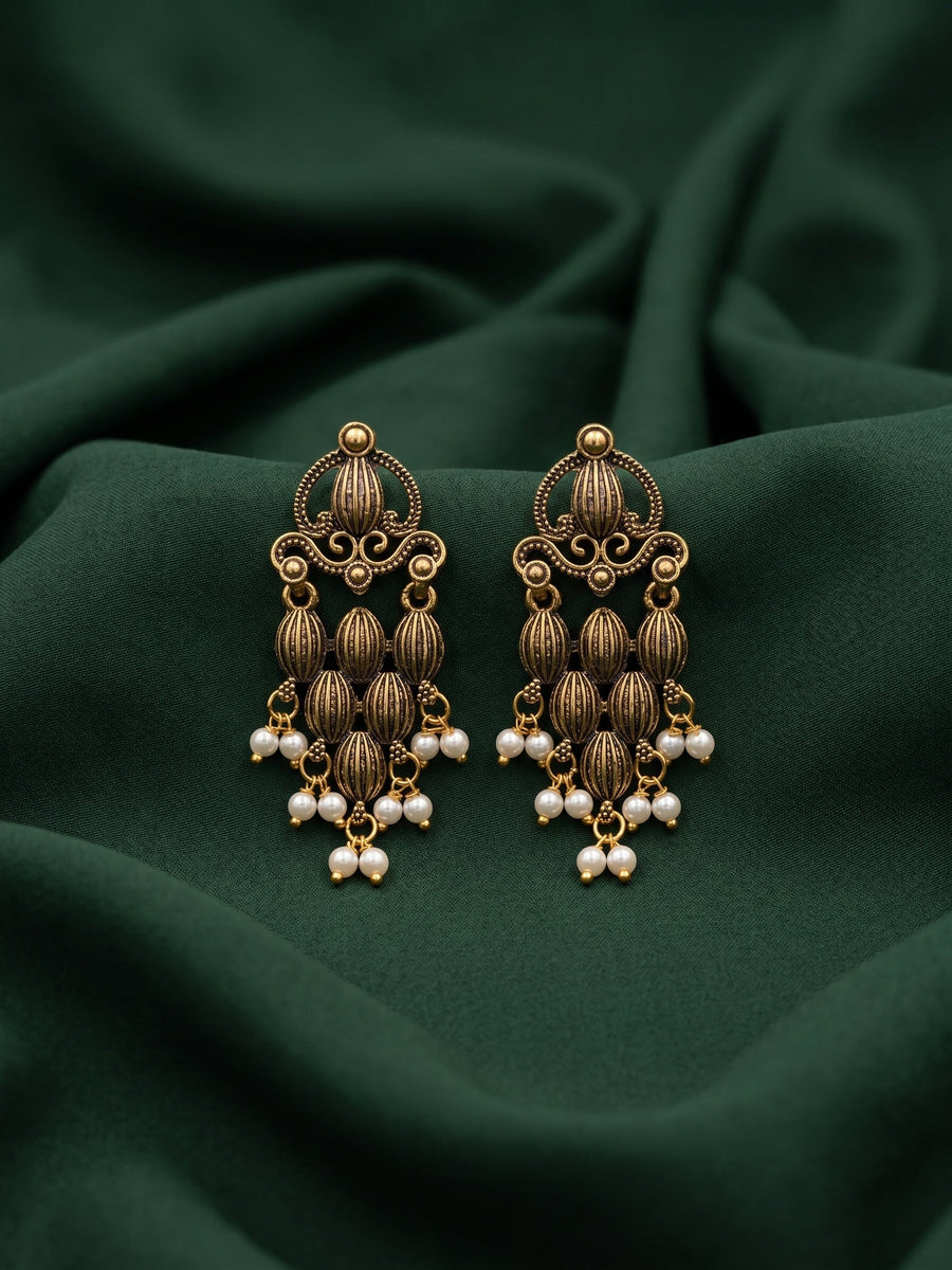 Gold Oxidized With Beaded Indo-Western Earrings