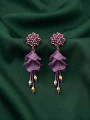 Purple Beaded Statement Drop Earrings with Layered Petal Design for Women