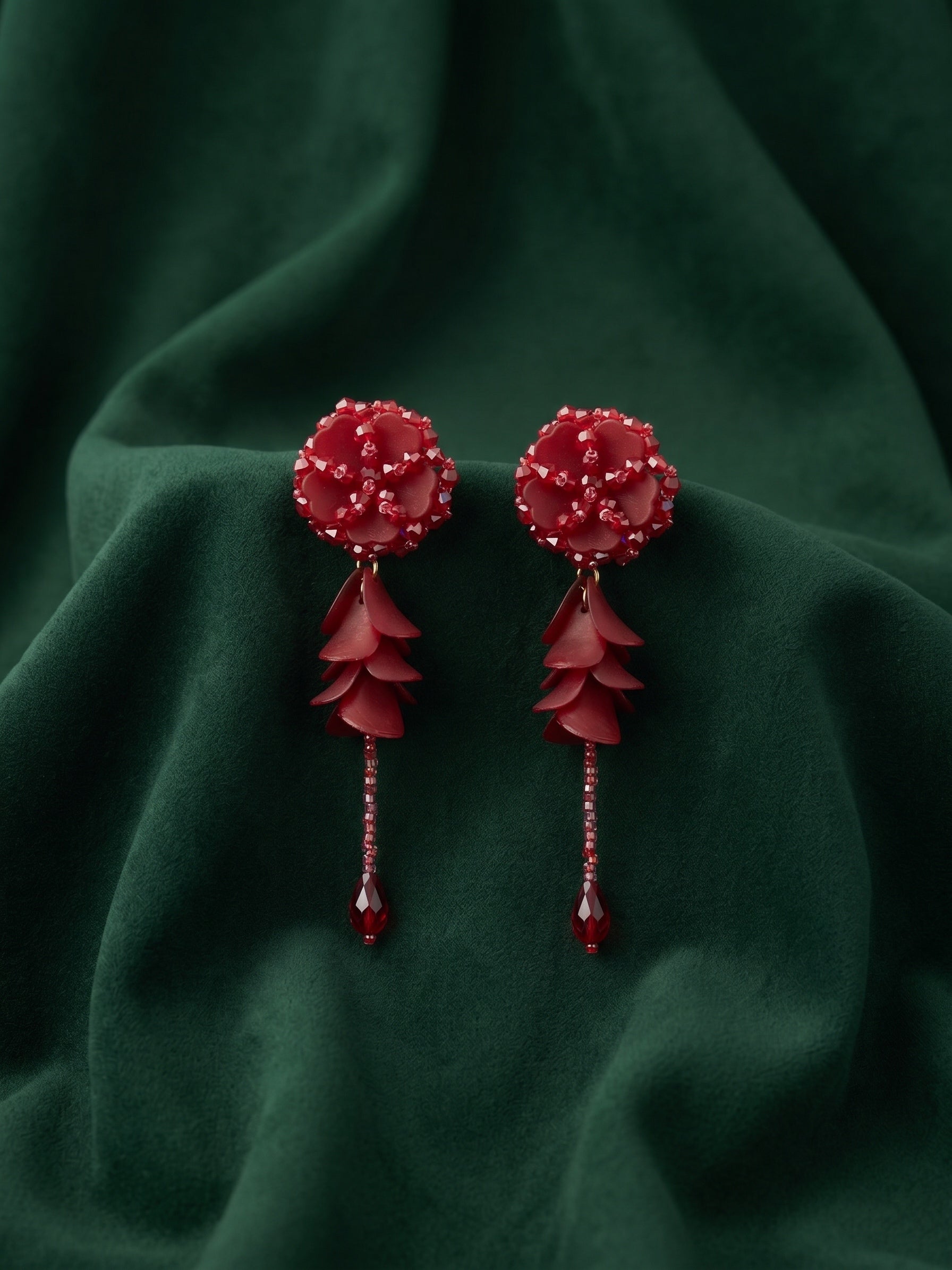 Beautiful Wine Fancy Beaded Drop Earrings