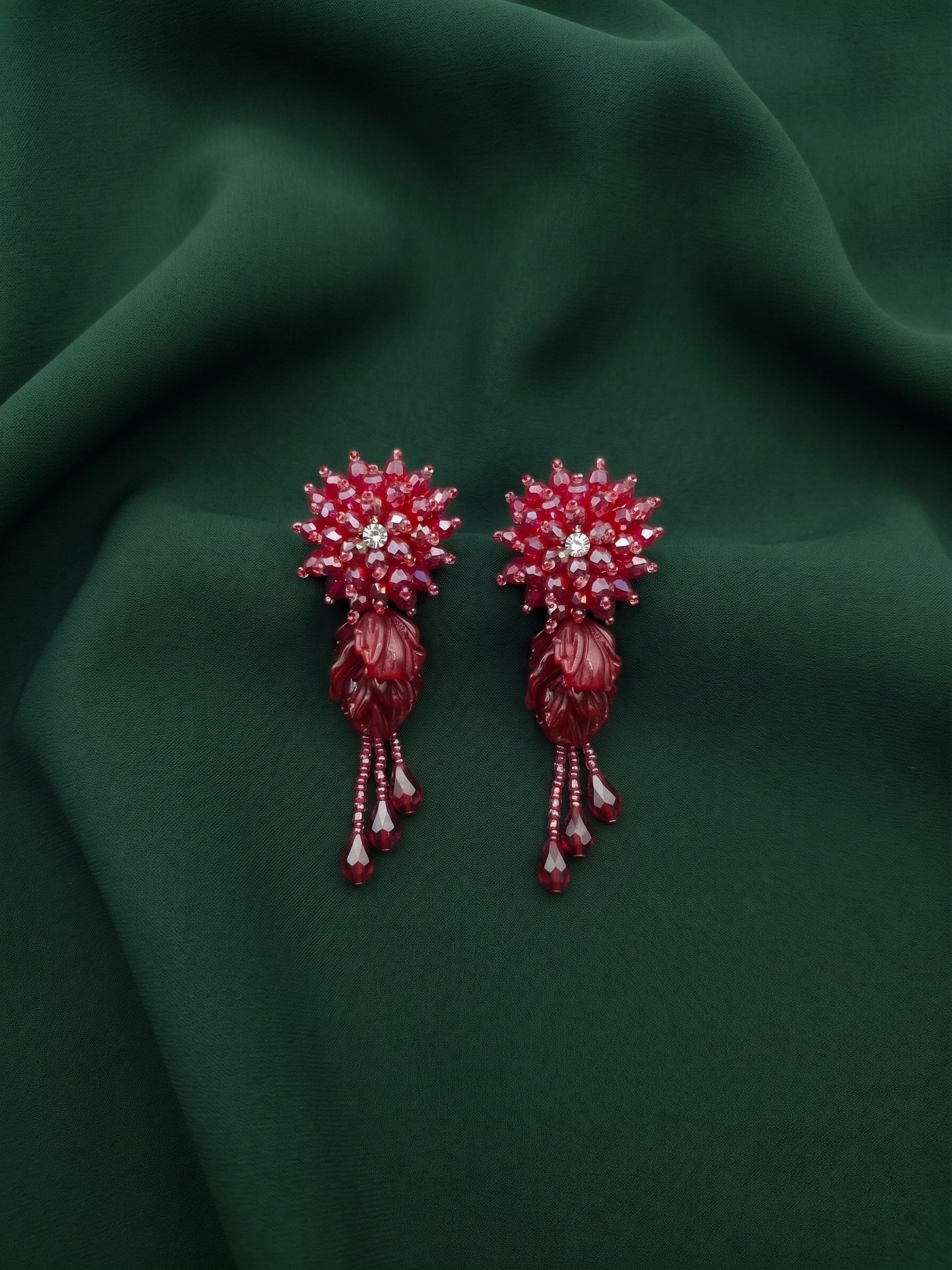 Beautiful Wine Fancy Beaded Drop Earrings