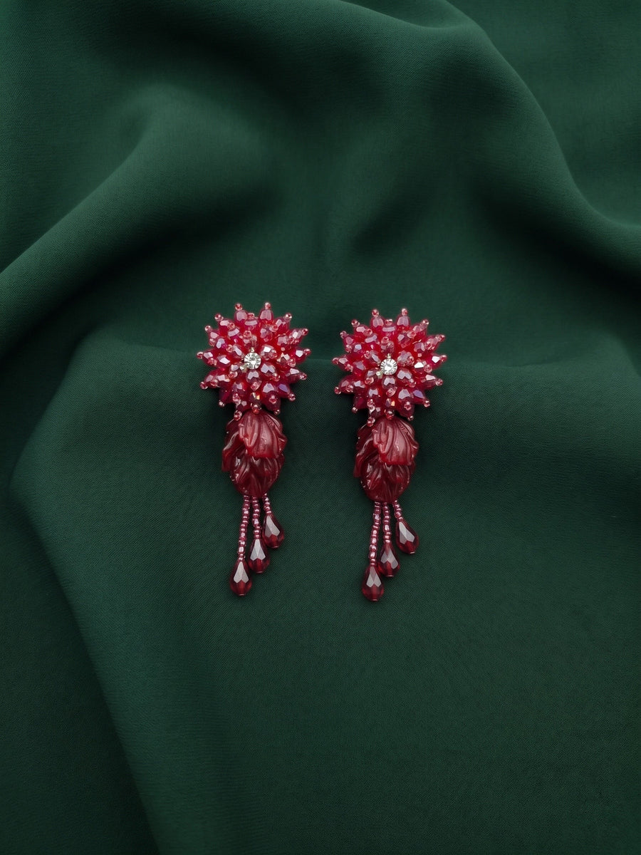Beautiful Wine Fancy Beaded Drop Earrings