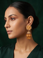 Yellow Beaded Statement Drop Earrings with Layered Dangler Design for Women