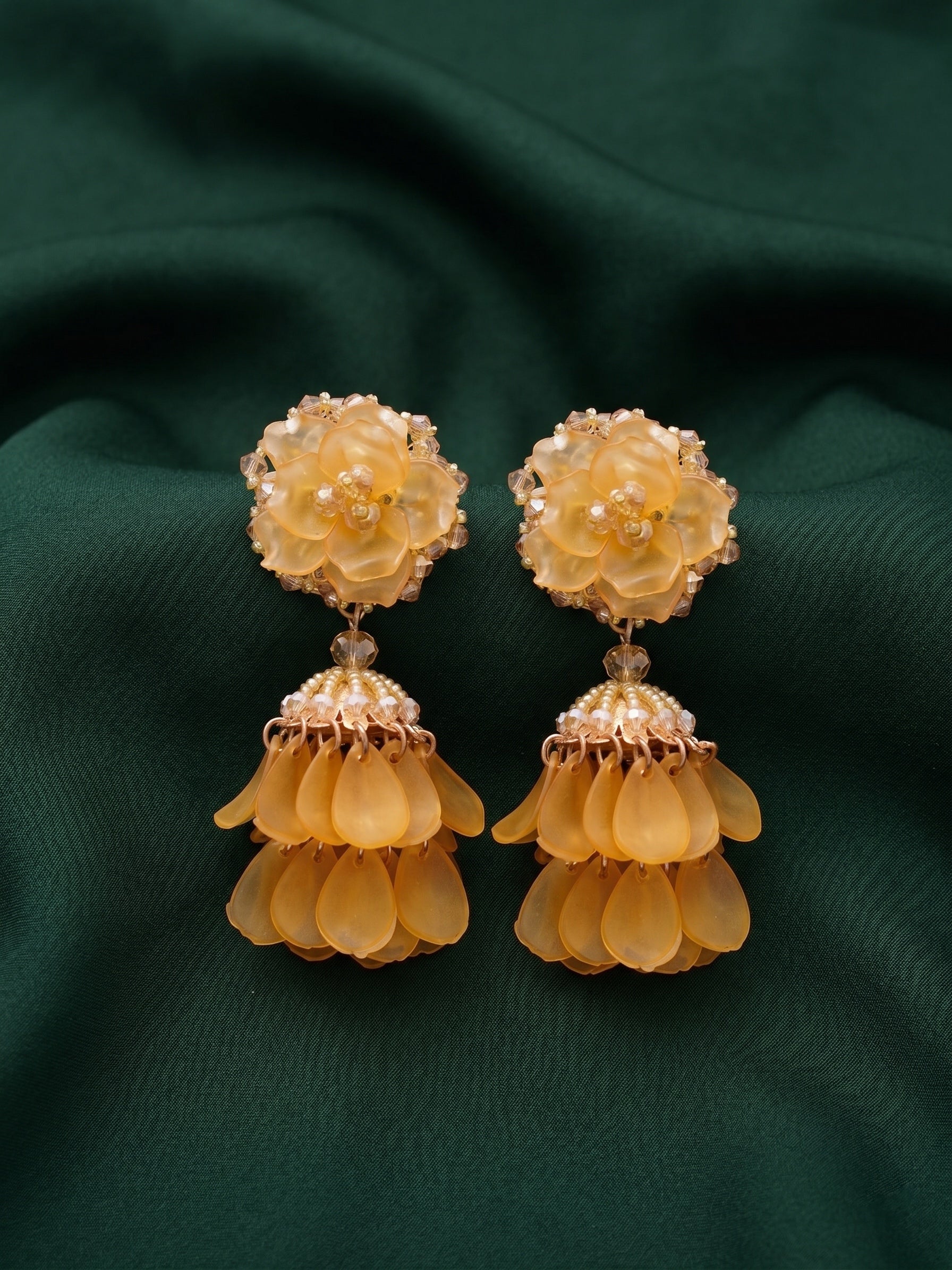 Yellow Beaded Statement Drop Earrings with Layered Dangler Design for Women