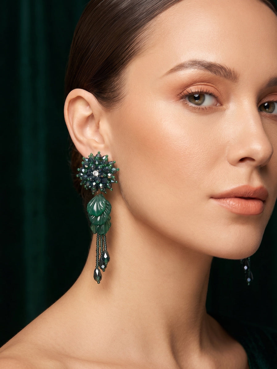 Beautiful Green Fancy Beaded Drop Earrings