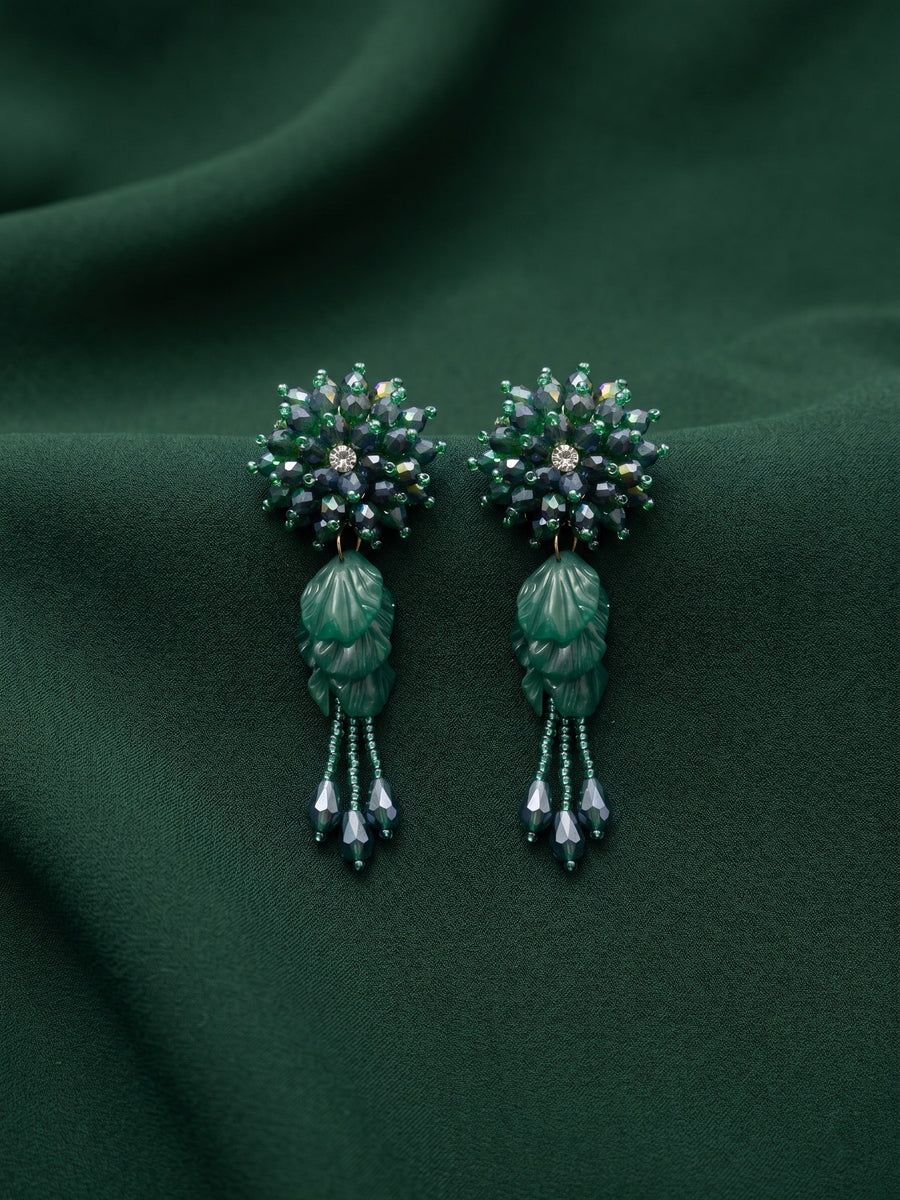 Beautiful Green Fancy Beaded Drop Earrings