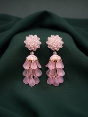 Pink Beaded Statement Drop Earrings with Layered Dangler Design for Women