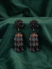 Black Beaded Statement Drop Earrings with Layered Dangler Design for Women