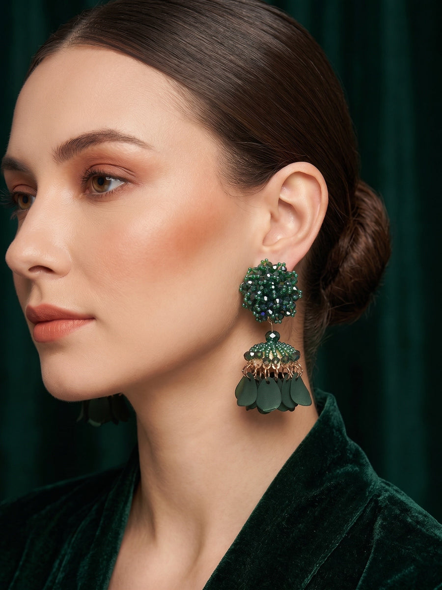 Beautiful Green Fancy Beaded Jhumka