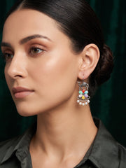 Silver Plated Oxidized Fancy Drop Earrings