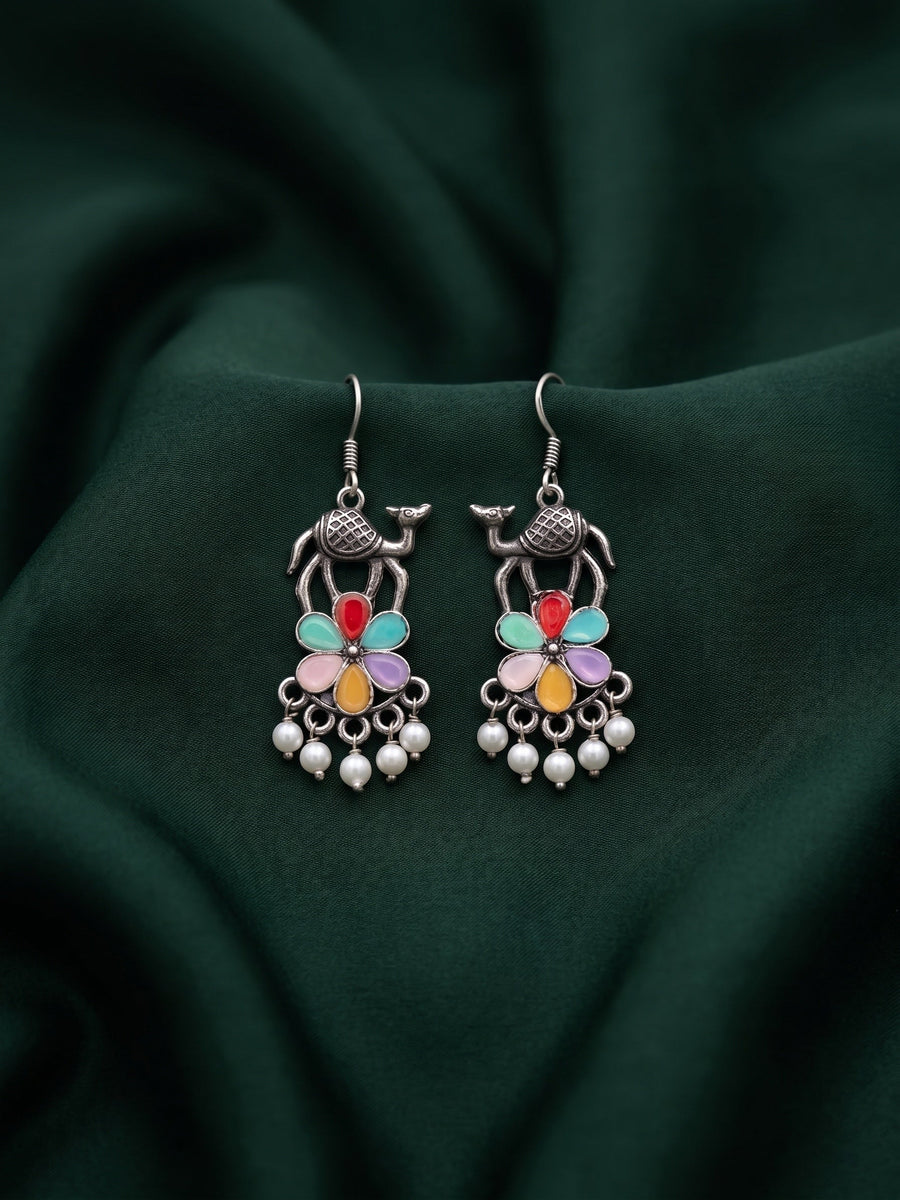 Silver Plated Oxidized Fancy Drop Earrings