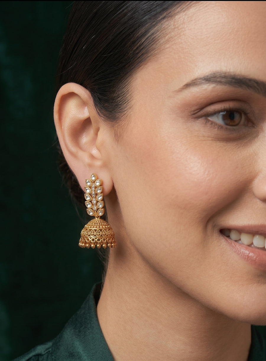 Gold Plated Fancy Kundan & Beaded Earrings