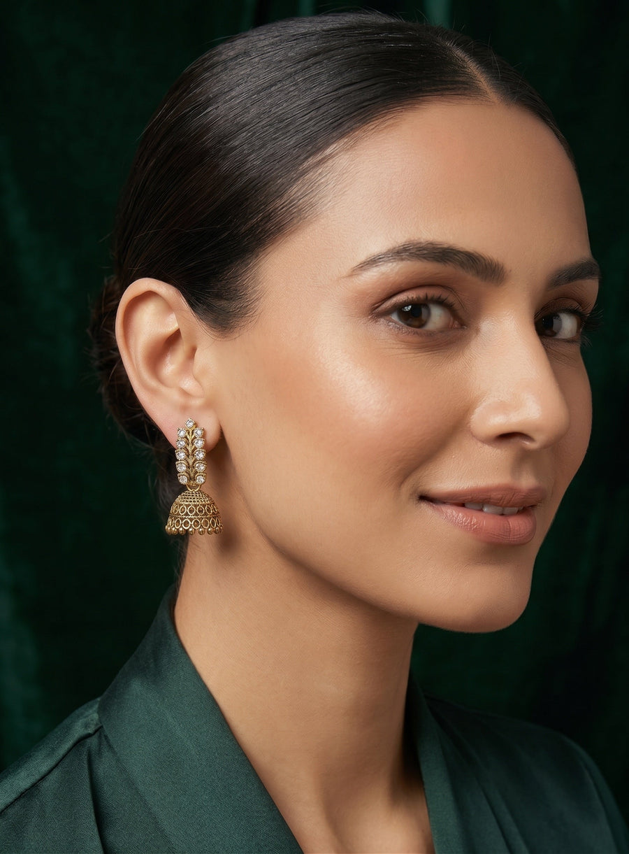 Gold Plated Fancy Kundan & Beaded Earrings