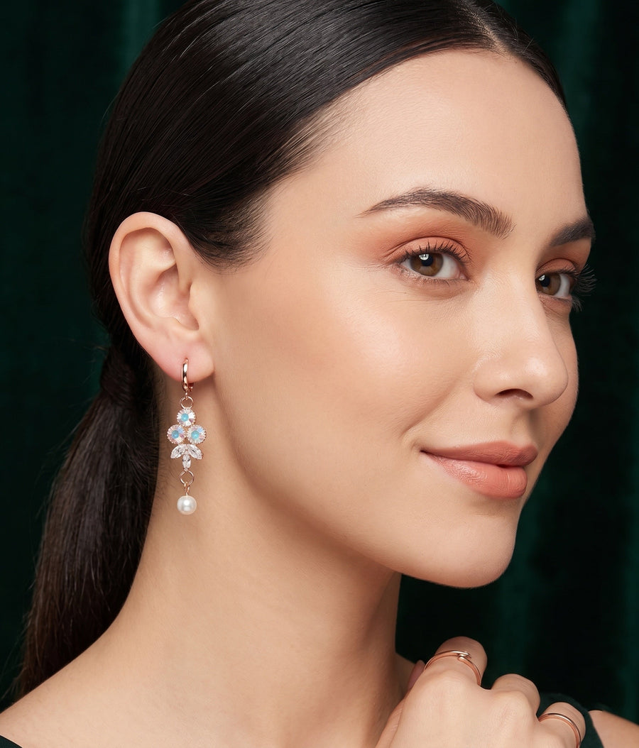 Rose Gold Plated American Diamond Drop Earrings