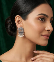 Silver Plated Oxidized Fancy Drop Earrings