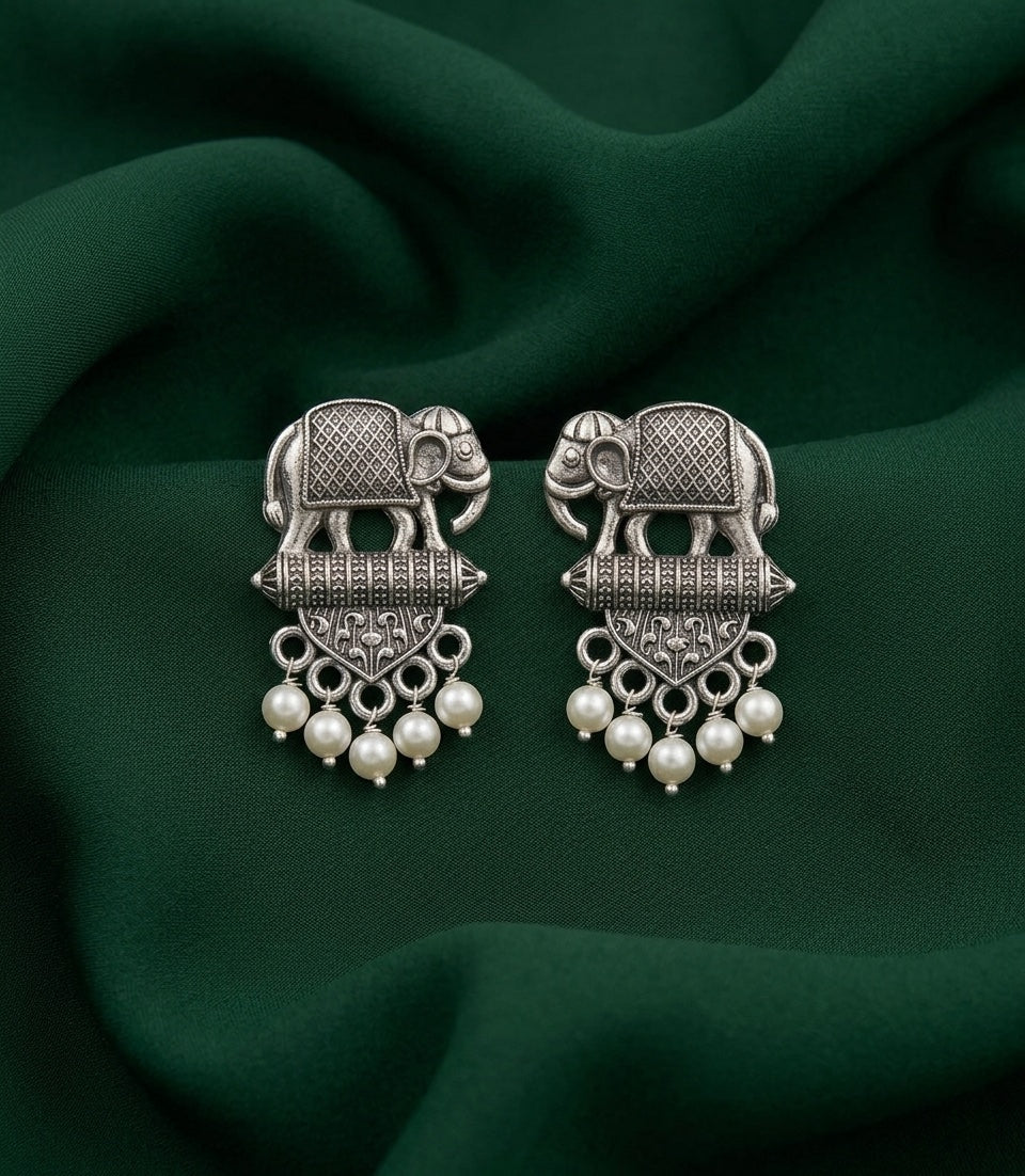 Silver Plated Oxidized Fancy Drop Earrings