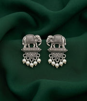 Silver Plated Oxidized Fancy Drop Earrings