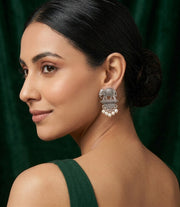 Silver Plated Oxidized Fancy Drop Earrings