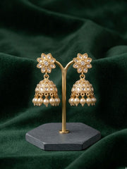 Kundan Studded And Pearls Beaded Dome Shaped Jhumkas