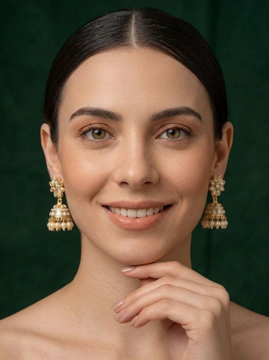 Kundan Studded And Pearls Beaded Dome Shaped Jhumkas