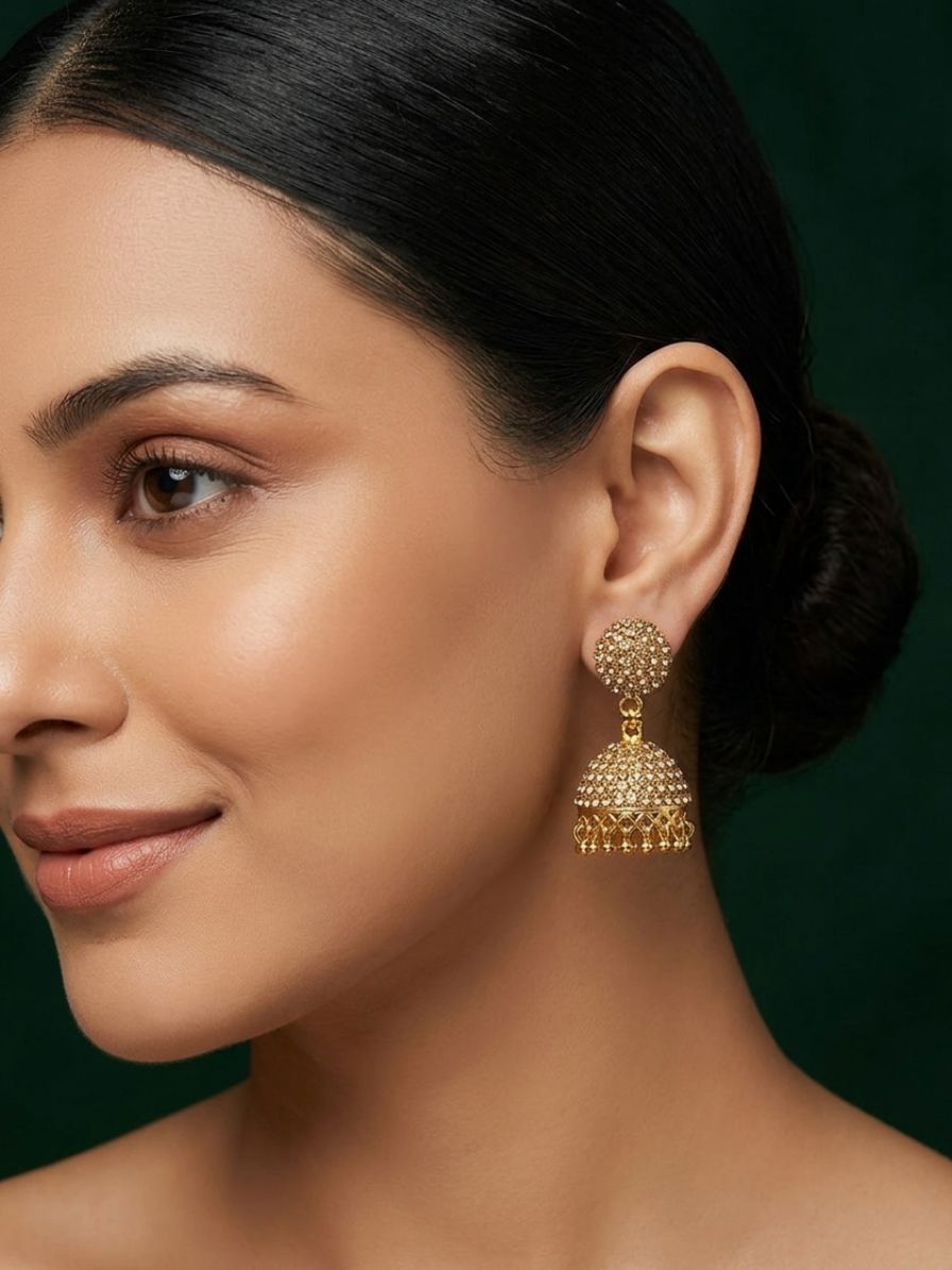 Fancy Diamond Beaded Dome Shaped Jhumkas