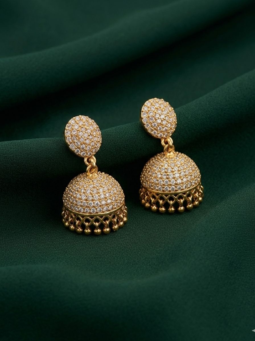Fancy Diamond Beaded Dome Shaped Jhumkas