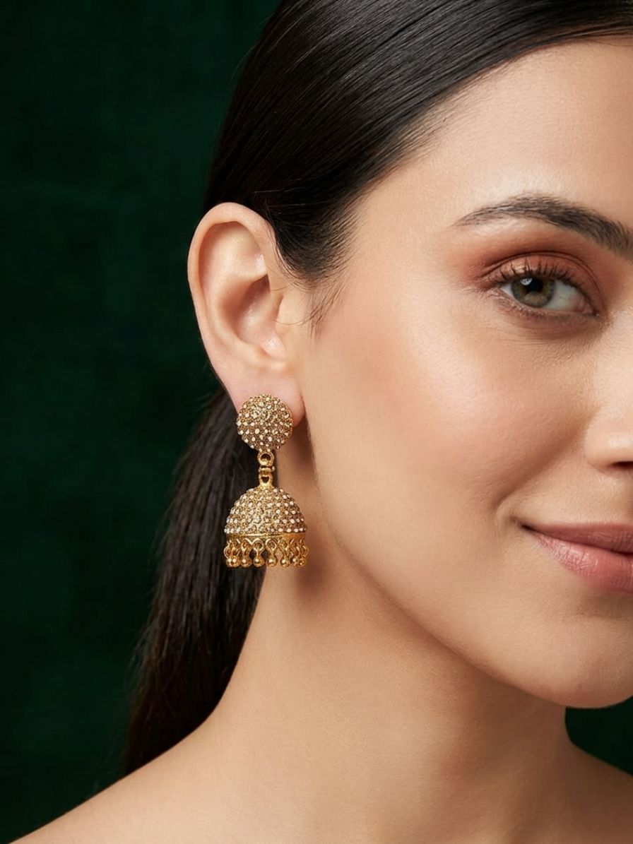 Fancy Diamond Beaded Dome Shaped Jhumkas