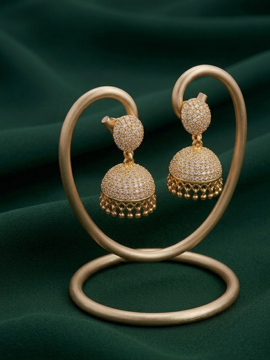 Fancy Diamond Beaded Dome Shaped Jhumkas