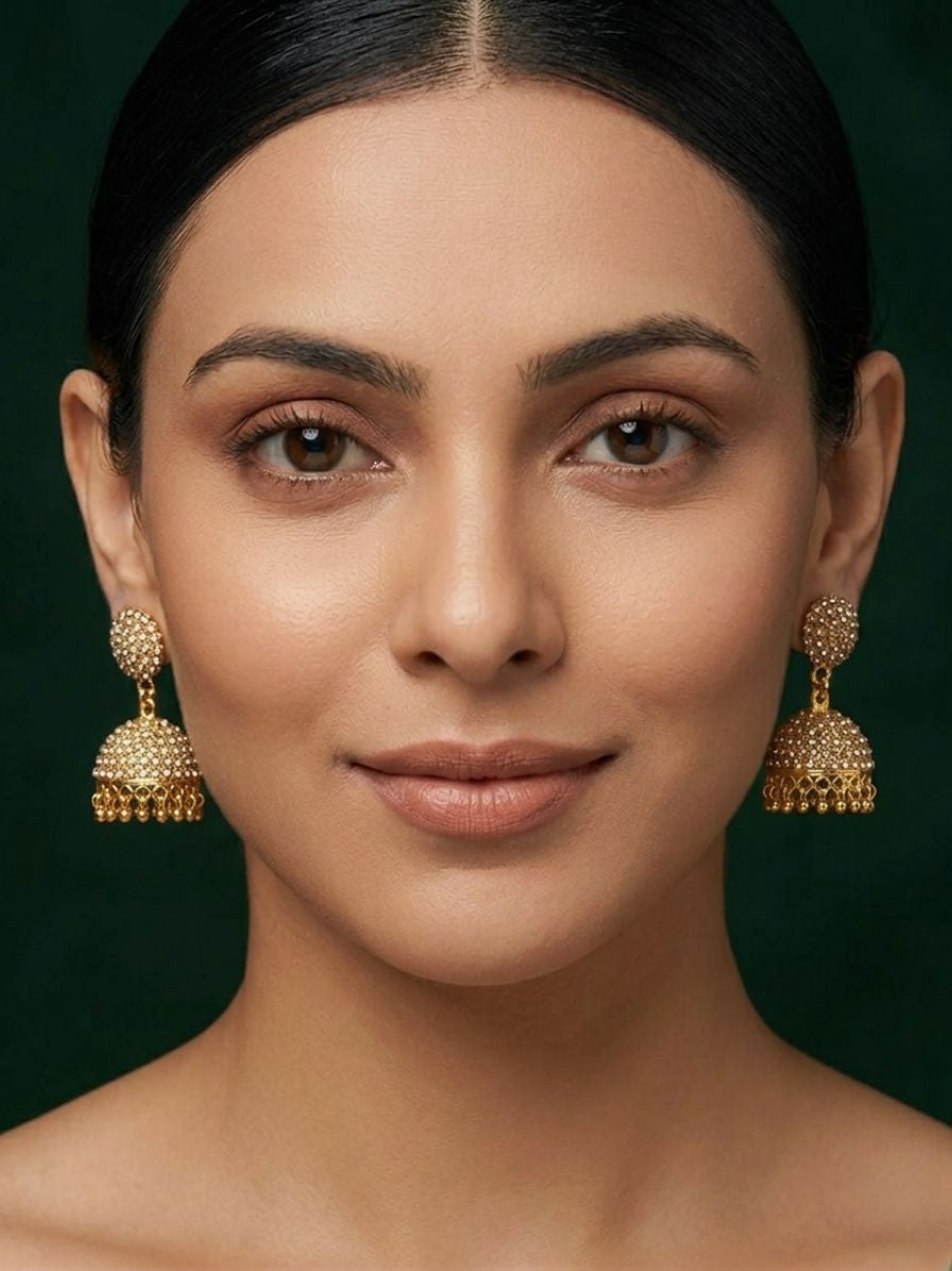 Fancy Diamond Beaded Dome Shaped Jhumkas