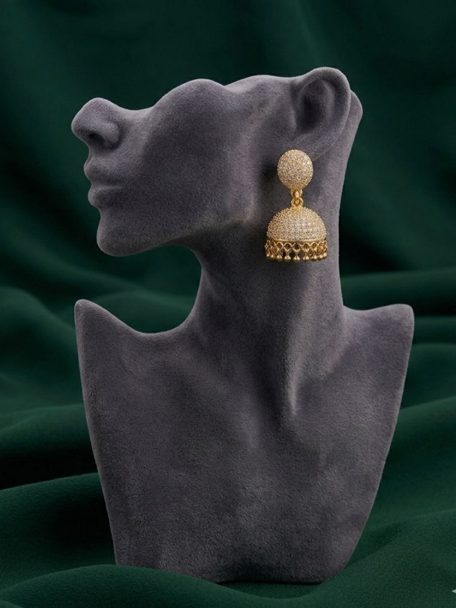Fancy Diamond Beaded Dome Shaped Jhumkas