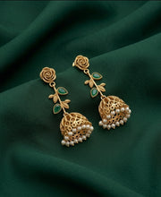Women Gold Plated Pearls Beaded Jhumkas