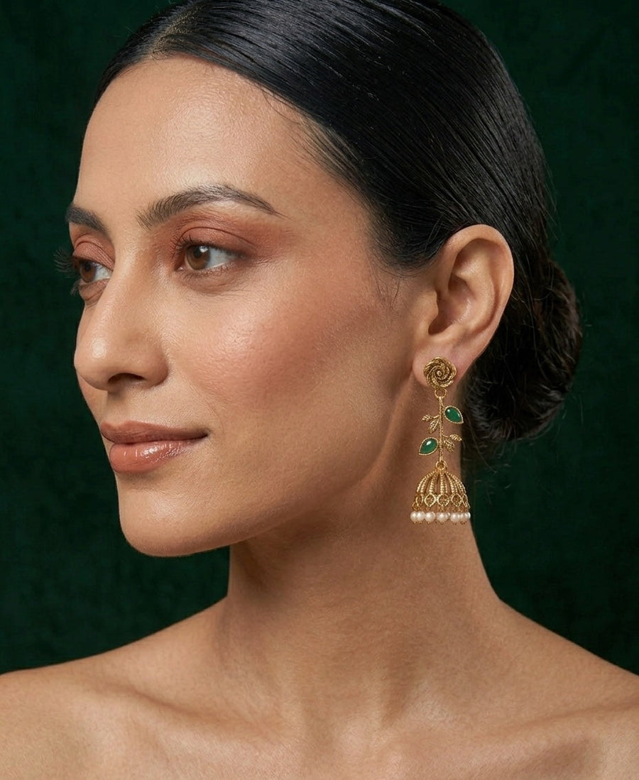 Women Gold Plated Pearls Beaded Jhumkas