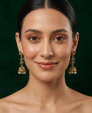 Women Gold Plated Pearls Beaded Jhumkas
