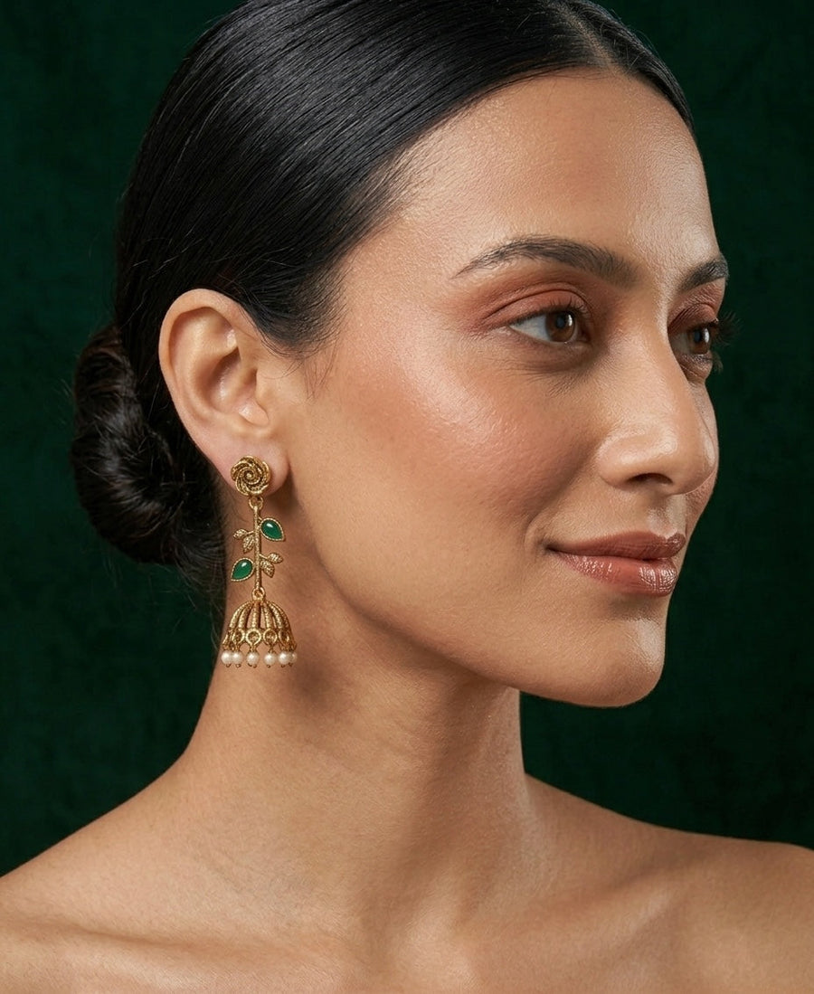 Women Gold Plated Pearls Beaded Jhumkas