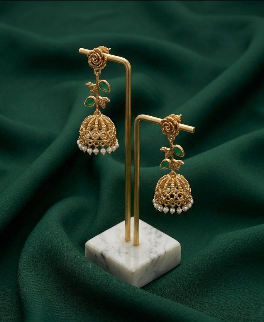 Women Gold Plated Pearls Beaded Jhumkas