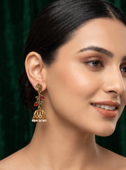Women Gold Plated Pearls Beaded Jhumkas