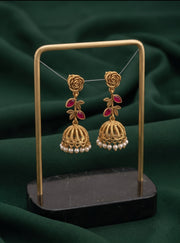 Women Gold Plated Pearls Beaded Jhumkas