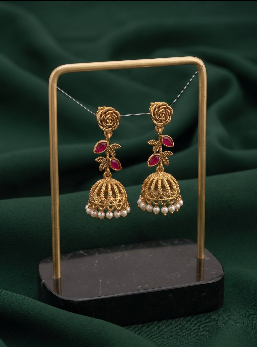 Women Gold Plated Pearls Beaded Jhumkas