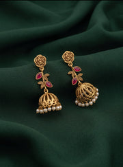 Women Gold Plated Pearls Beaded Jhumkas