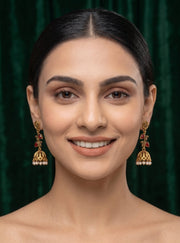 Women Gold Plated Pearls Beaded Jhumkas