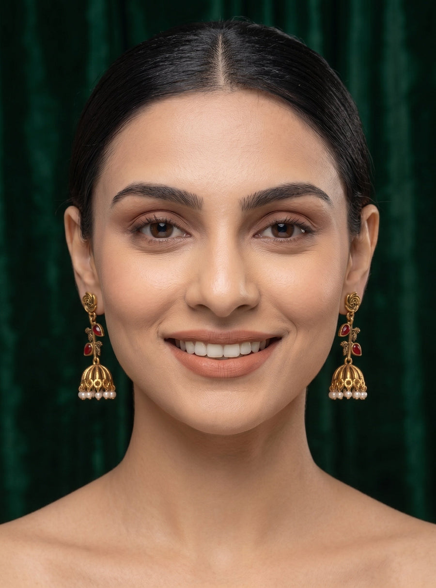 Women Gold Plated Pearls Beaded Jhumkas
