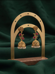 Women Gold Plated Pearls Beaded Jhumkas
