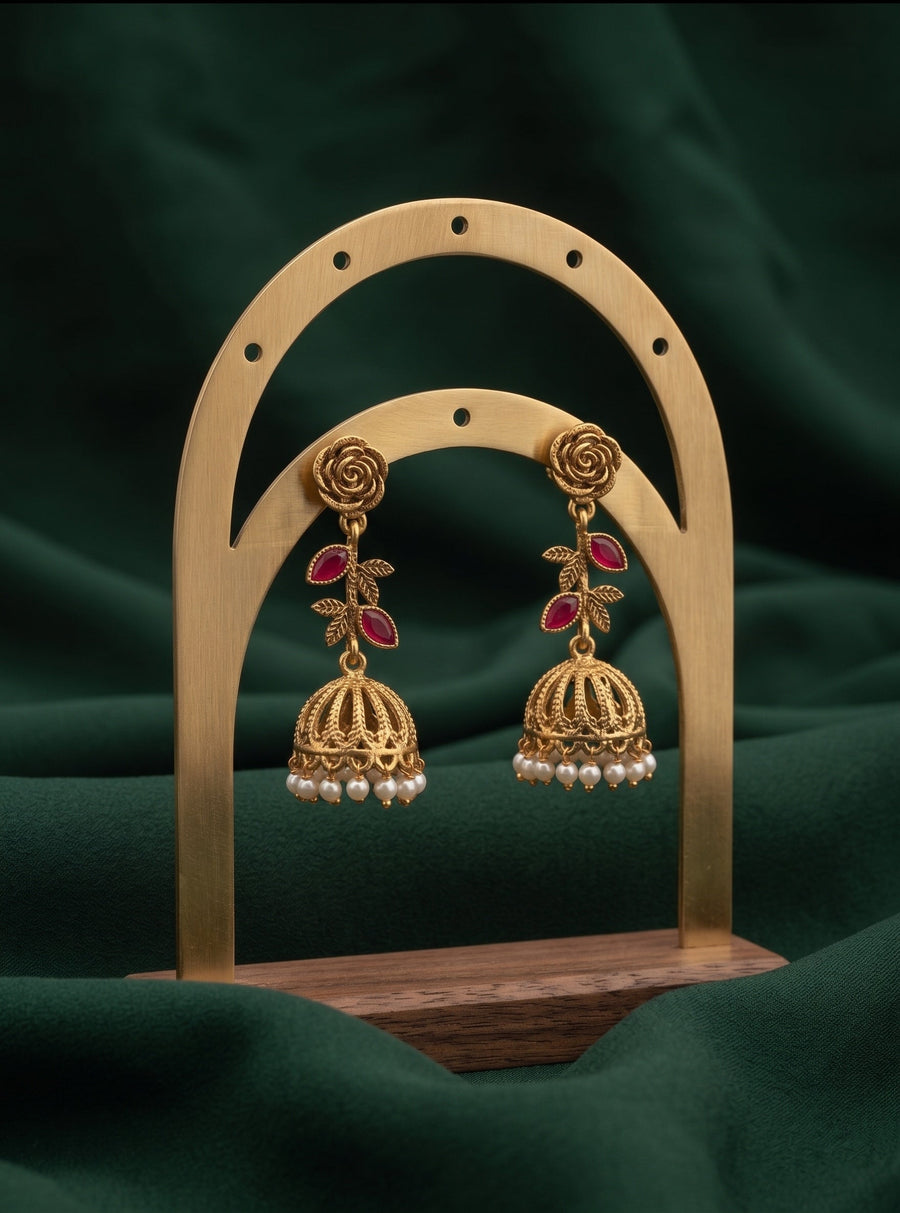 Women Gold Plated Pearls Beaded Jhumkas