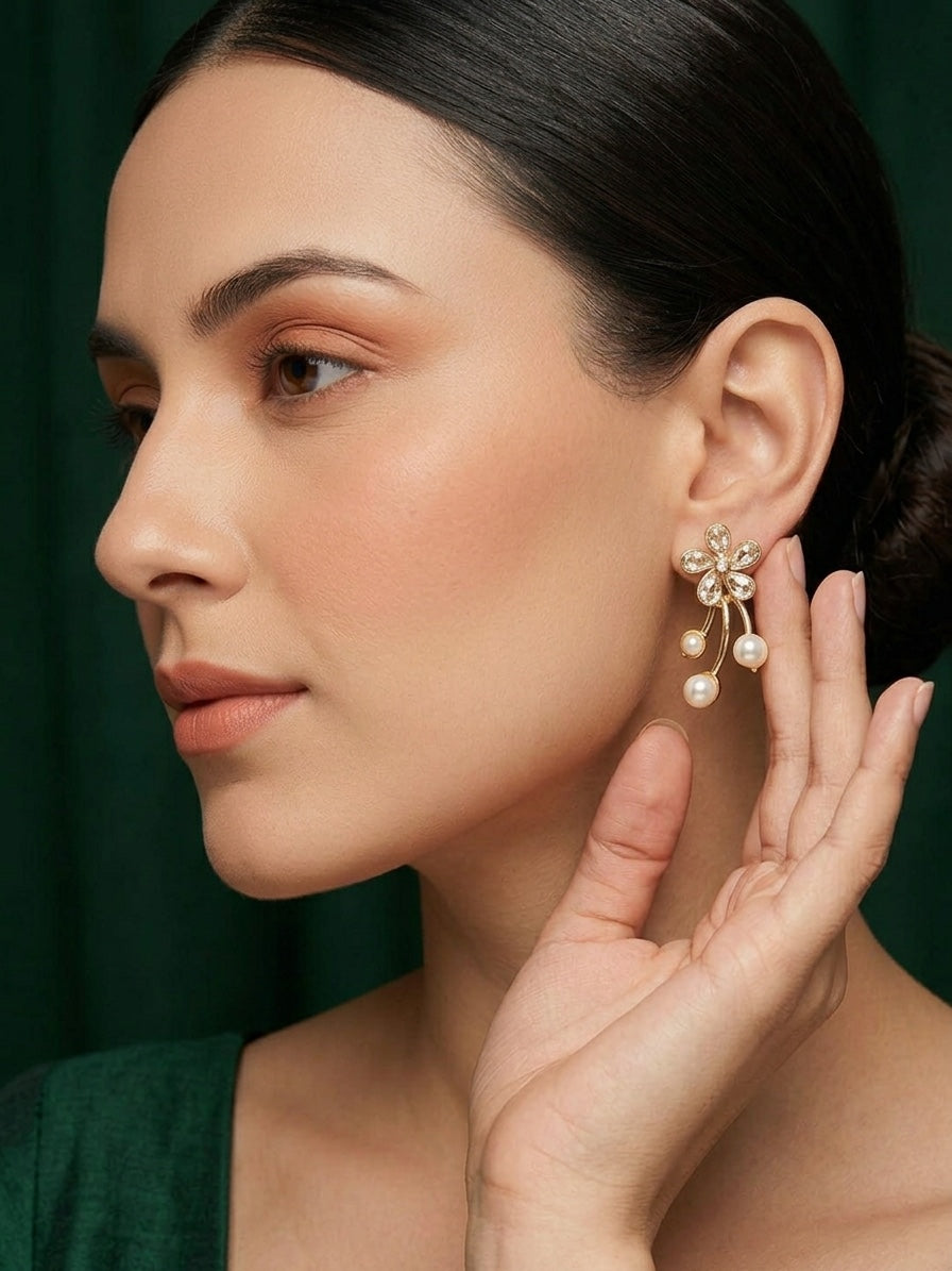 Gold Plated Fancy Flower Earrings