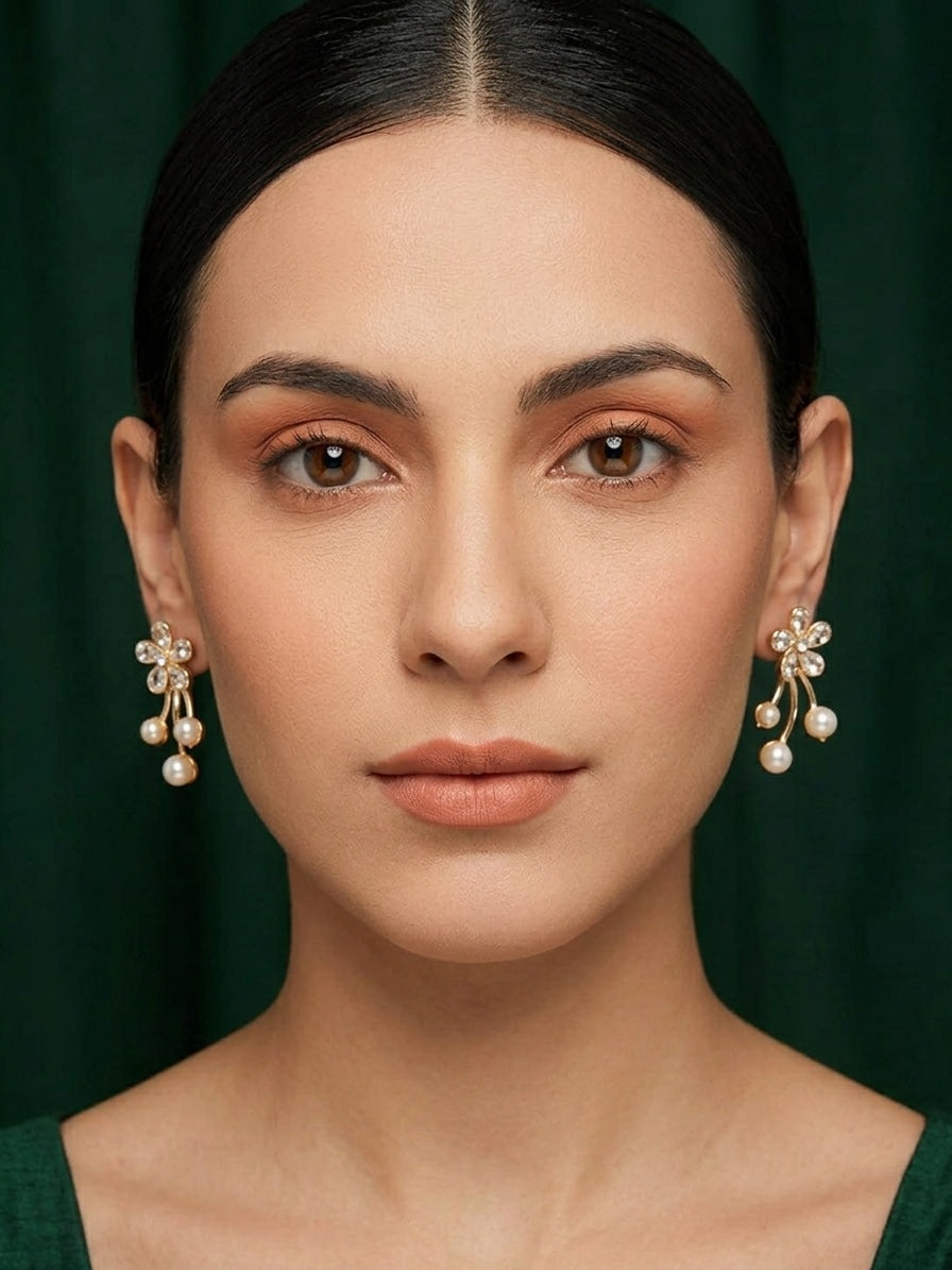 Gold Plated Fancy Flower Earrings