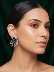 Silver Plated Black Beaded Drop Earrings