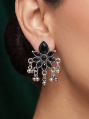 Silver Plated Black Beaded Drop Earrings