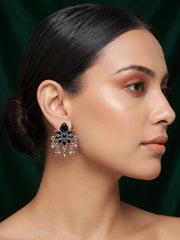 Silver Plated Black Beaded Drop Earrings
